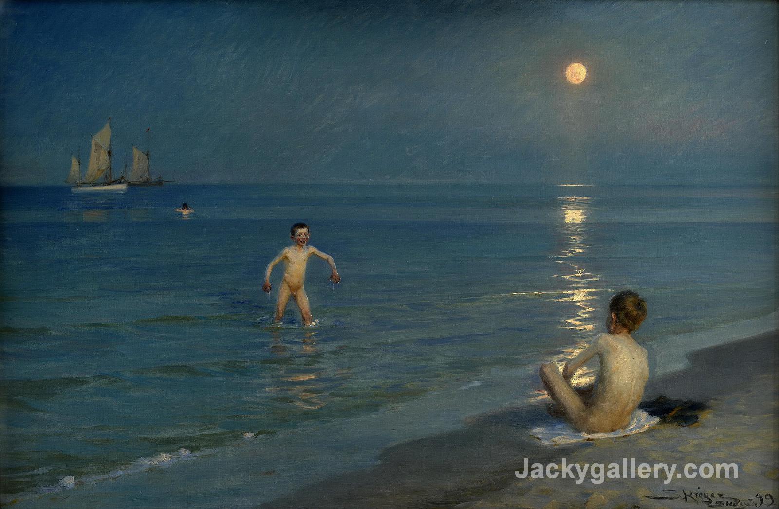 Boys Bathing at Skagen, Summer Evening by Peder Severin Kroyer paintings reproduction